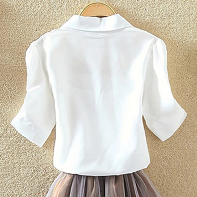 Women's White Cotton Summer Blouse - Loose Fit