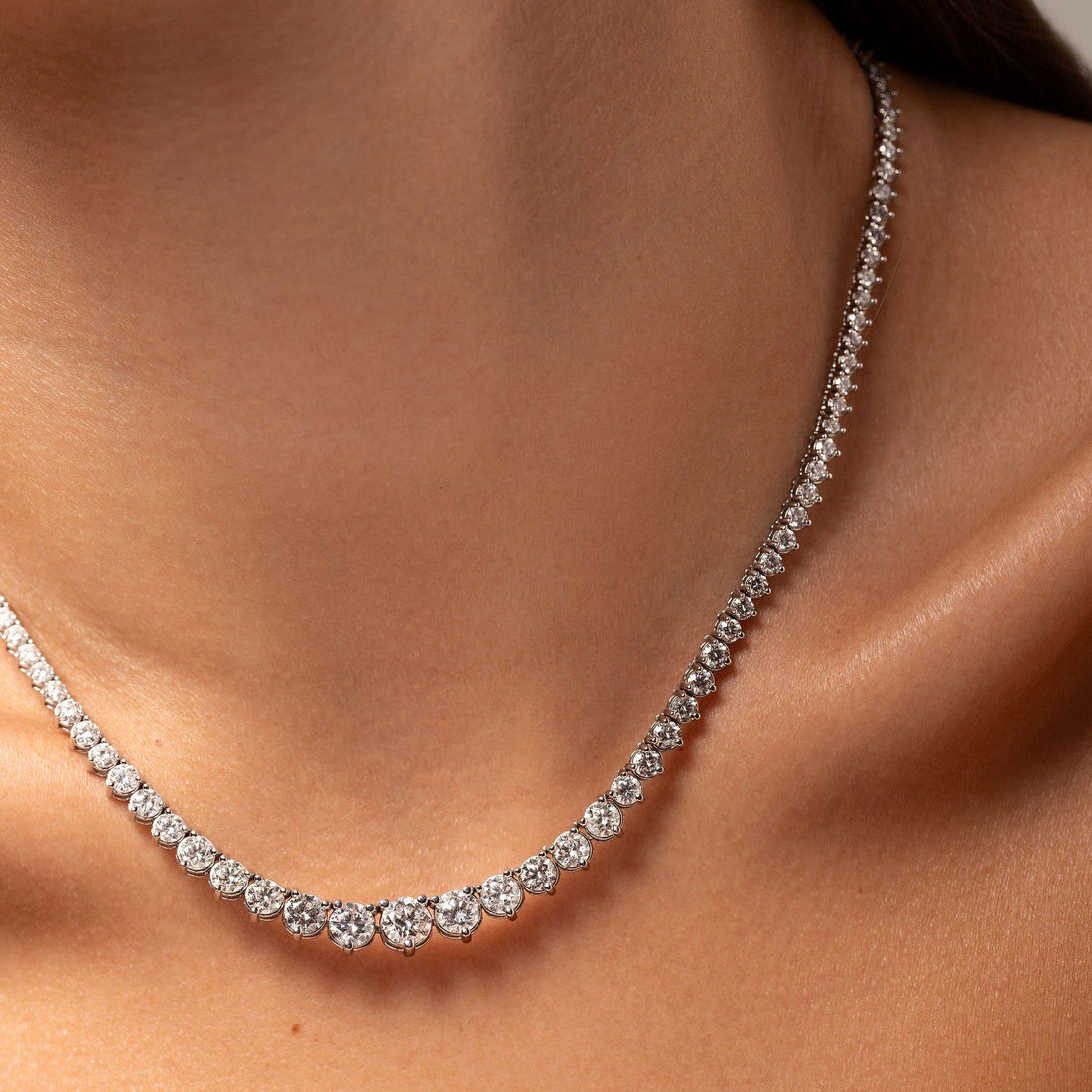 15 CTW Graduated Moissanite Tennis Necklace - G-H Color, SI Clarity