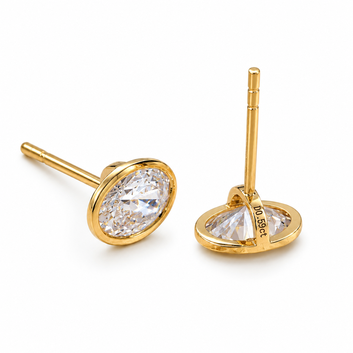 Oval Bezel Lab-Grown Diamond Stud Earrings – Solid Gold | IGI Certified