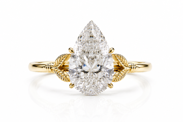 Pear Cut Lab-Grown Diamond Engagement Ring with Leaf Setting | Solid Gold