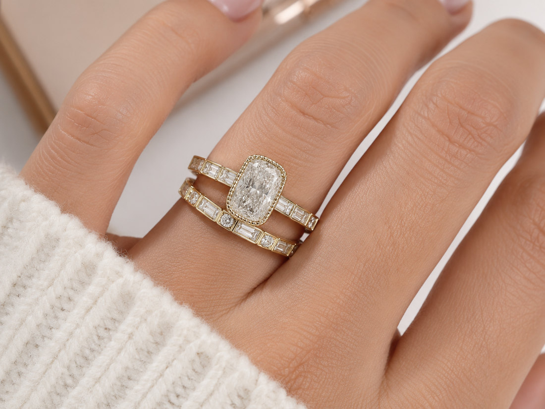 The Aurelia™ Emerald Cut Lab-Grown Diamond Bridal Set | 14K Solid Gold