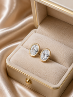 Oval Bezel Lab-Grown Diamond Stud Earrings – Solid Gold | IGI Certified